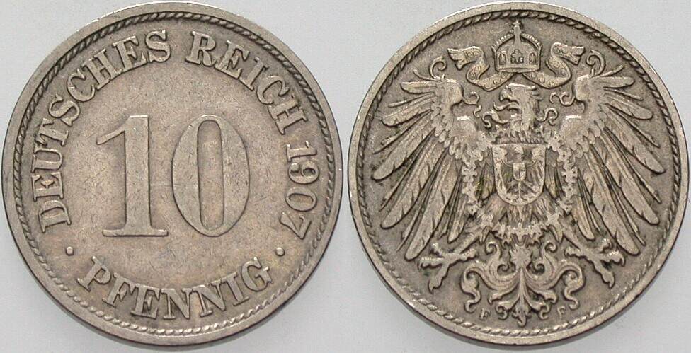 10 Pfennig 1907 J. 13 sehr schön