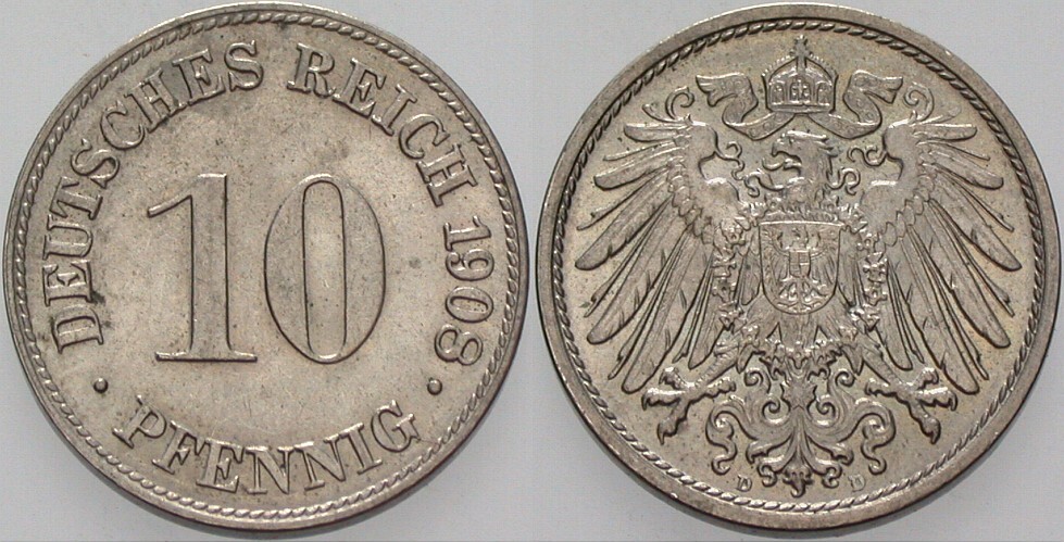 10 Pfennig 1908 J. 13 fast Stempelglanz