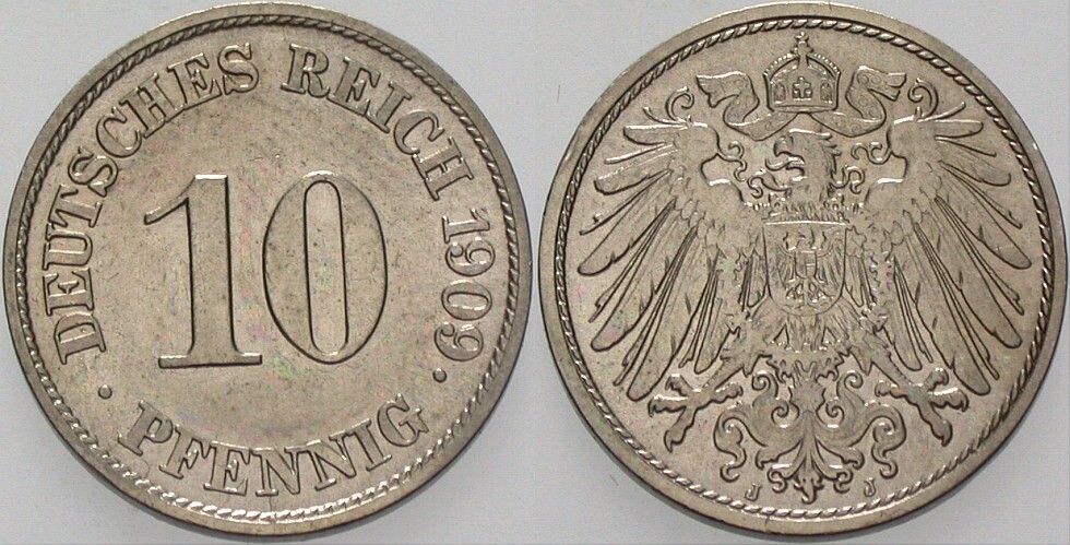 10 Pfennig 1909 J. 13 Sehr schön - vorzüglich