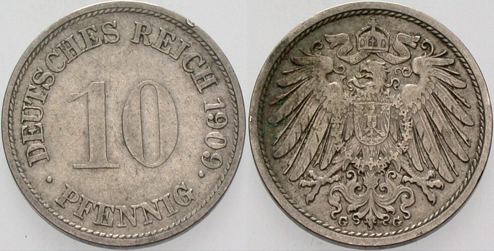 10 Pfennig 1909 J. 13 Sehr schön