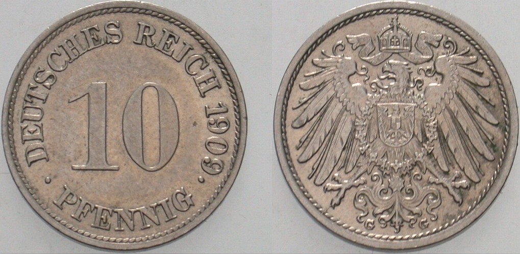 10 Pfennig 1909 J. 13 Vorzüglich