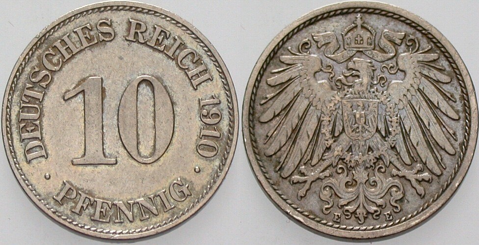 10 Pfennig 1910 J. 13 Fast vorzüglich