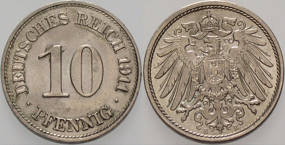 10 Pfennig 1911 J. 13 fast Stempelglanz