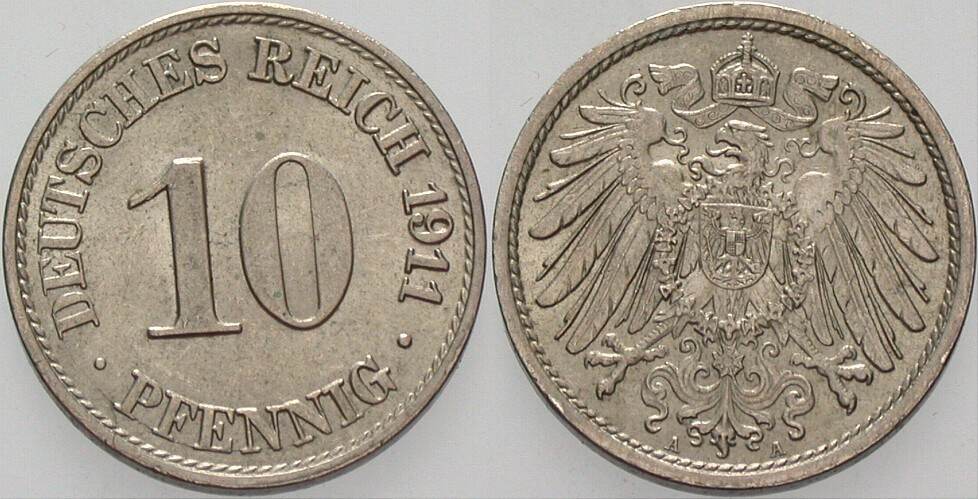 10 Pfennig 1911 J. 13 vorzüglich +