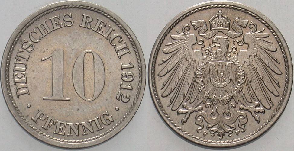 10 Pfennig 1912 J. 13 Fast Stempelglanz