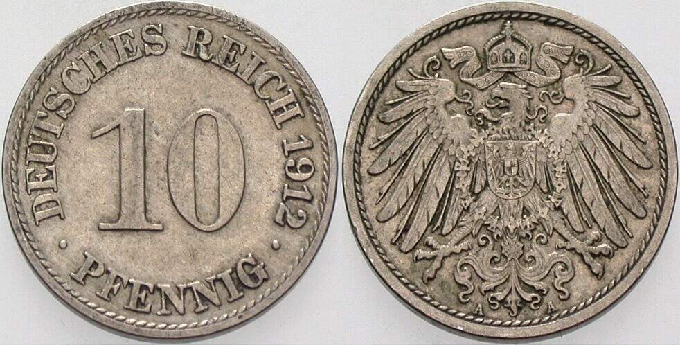 10 Pfennig 1912 J. 13 sehr schön