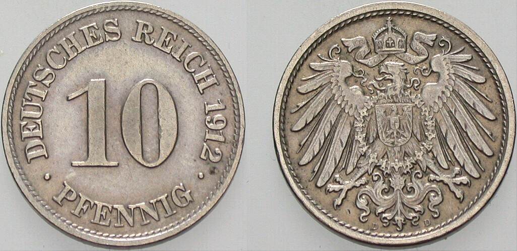 10 Pfennig 1912 J. 13 Vorzüglich