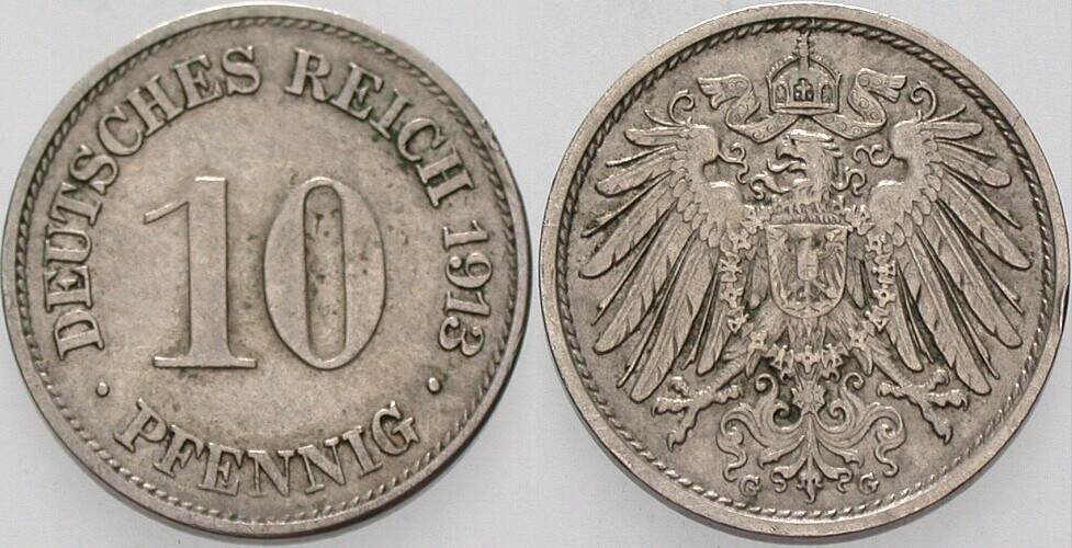 10 Pfennig 1913 J. 13 Sehr schön