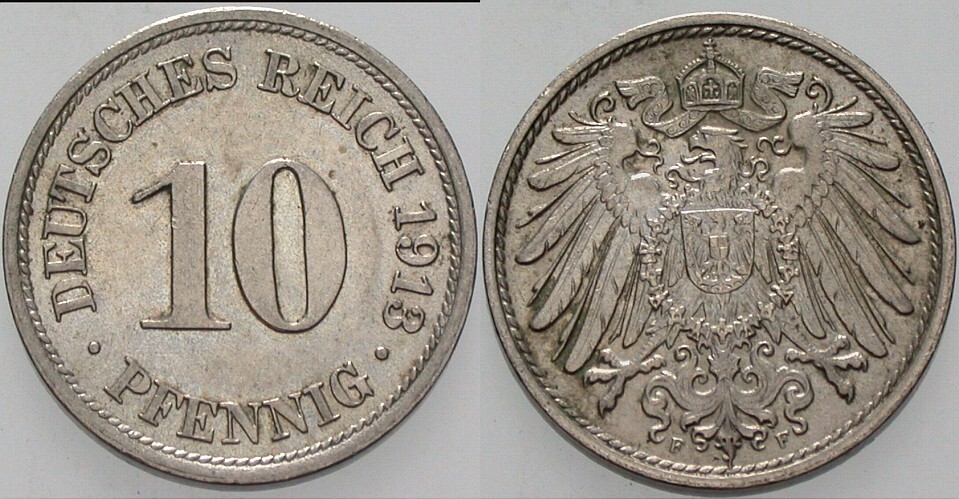 10 Pfennig 1913 J. 13 Vorzüglich - Stempelglanz