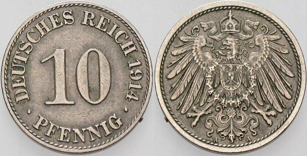 10 Pfennig 1914 J. 13 sehr schön