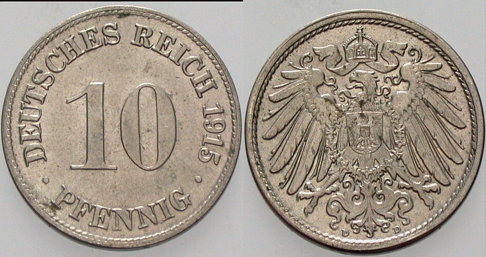 10 Pfennig 1915 J. 13 vorzüglich - Stempelglanz