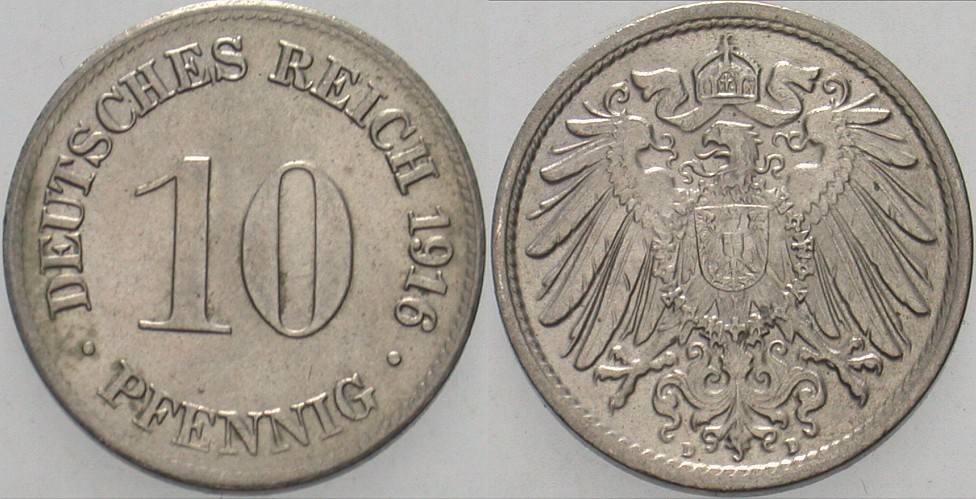 10 Pfennig 1916 J. 13 Fast Stempelglanz
