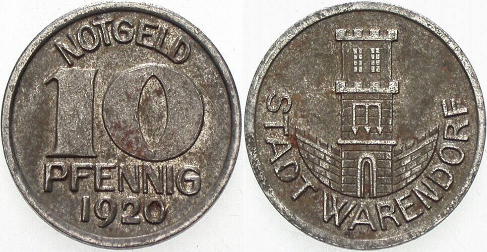 10 PFENNIG 1920 STADT WARENDORF 1920, Wappen Menzel 26078.4. Fe Sehr schön