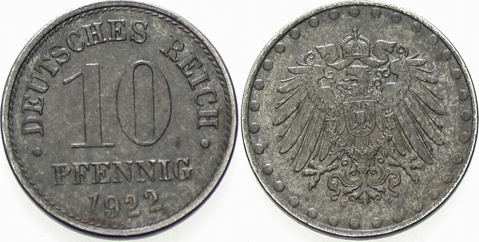 10 Pfennig 1922 J. 298 fast vorzüglich