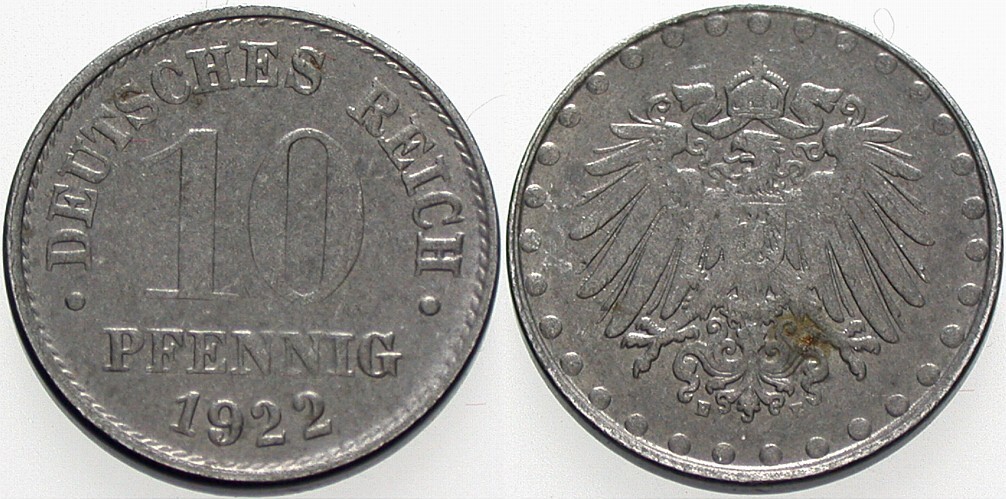 10 Pfennig 1922 J. 298 Vorzüglich