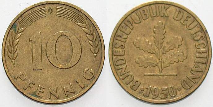10 Pfennig 1950 J. 383 sehr schön