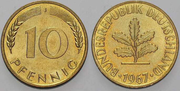 10 Pfennig 1967 J. 383 Fast Stempelglanz