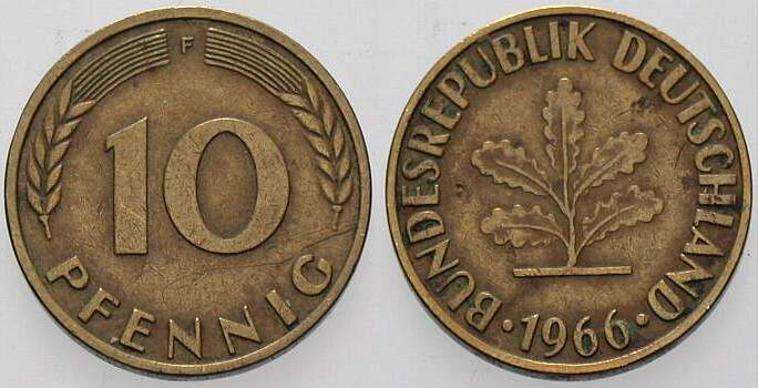 10 Pfennig 1970 J. 383 sehr schön