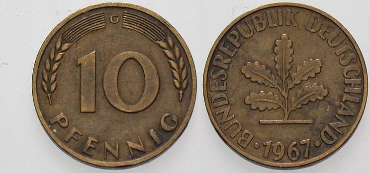 10 Pfennig 1971 J. 383 sehr schön