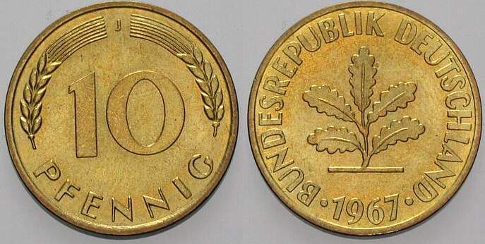 10 Pfennig 1972 J. 383 sehr schön