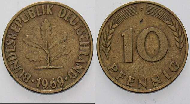 10 Pfennig 1974 J. 383 sehr schön
