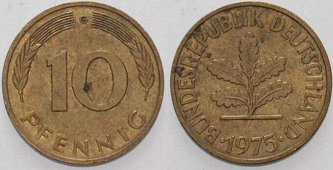 10 Pfennig 1975 J. 383 sehr schön