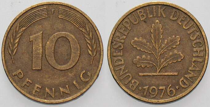10 Pfennig 1976 J. 383 sehr schön