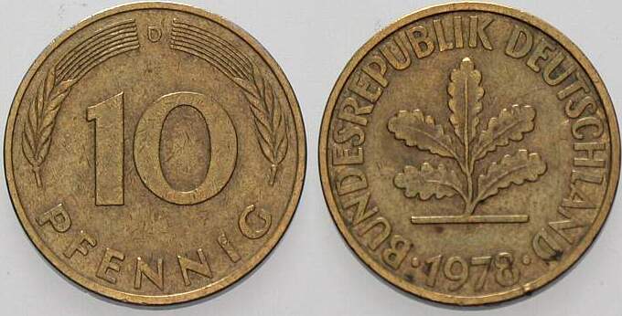 10 Pfennig 1978 J. 383 sehr schön