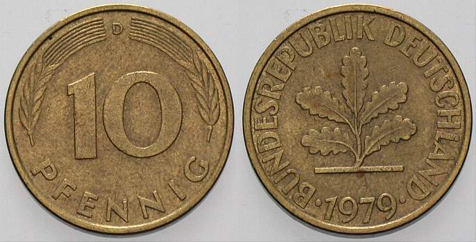 10 Pfennig 1979 J. 383 sehr schön
