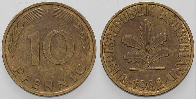 10 Pfennig 1982 J. 383 sehr schön