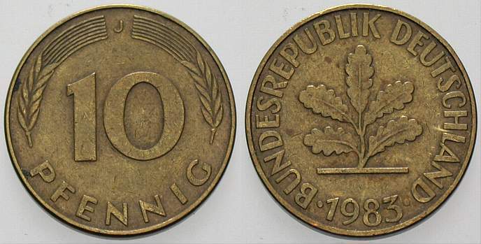 10 Pfennig 1983 J. 383 sehr schön