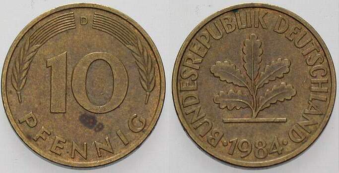 10 Pfennig 1984 J. 383 sehr schön