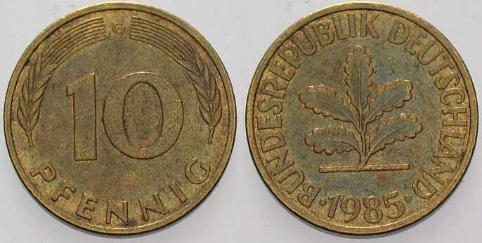 10 Pfennig 1985 J. 383 sehr schön