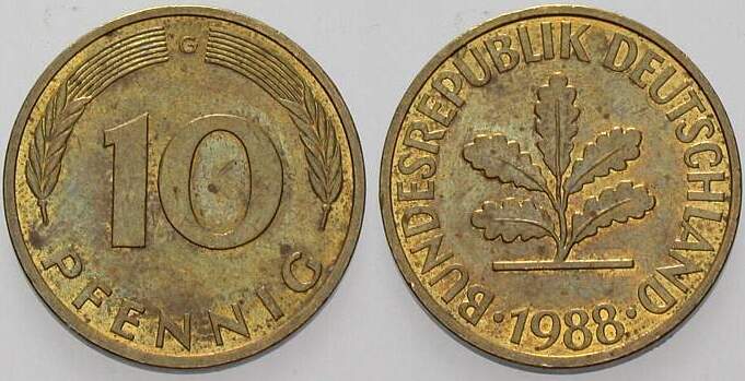 10 Pfennig 1988 J. 383 sehr schön