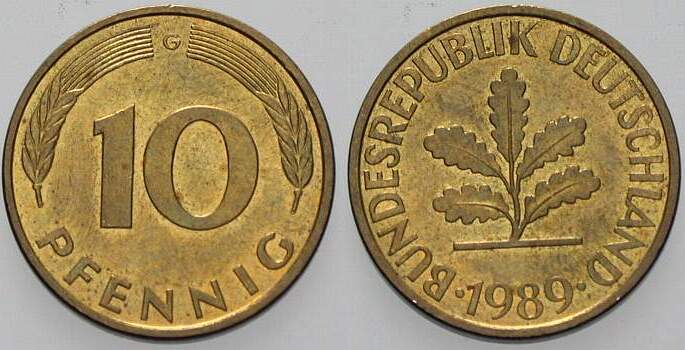 10 Pfennig 1989 J. 383 sehr schön