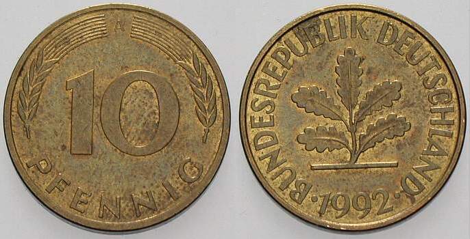 10 Pfennig 1992 J. 383 sehr schön
