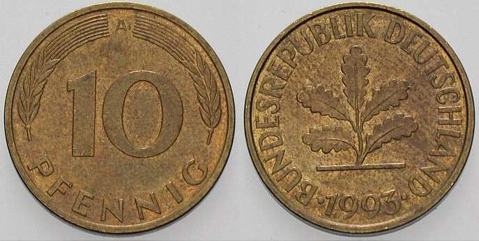 10 Pfennig 1993 J. 383 sehr schön
