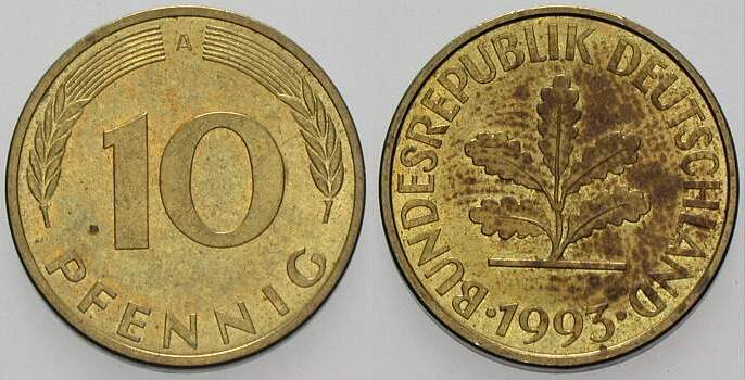 10 Pfennig 1995 J. 383 sehr schön