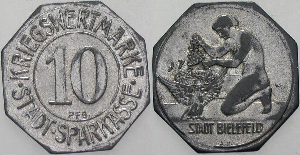 10 Pfennig - Kriegswertmarke 1917 Menzel 3552.7 Sehr schön - vorzüglich