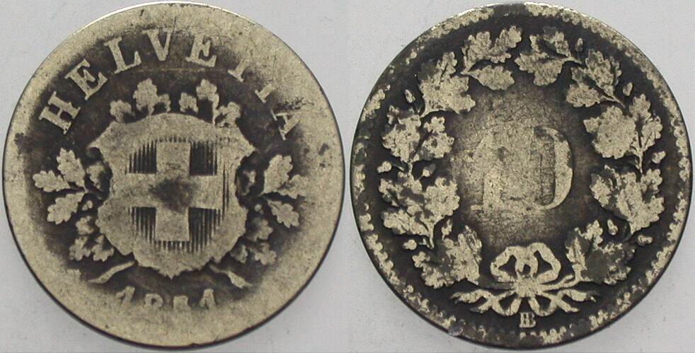 10 Rappen 1851 Divo/Tobler 313 Gering erhalten