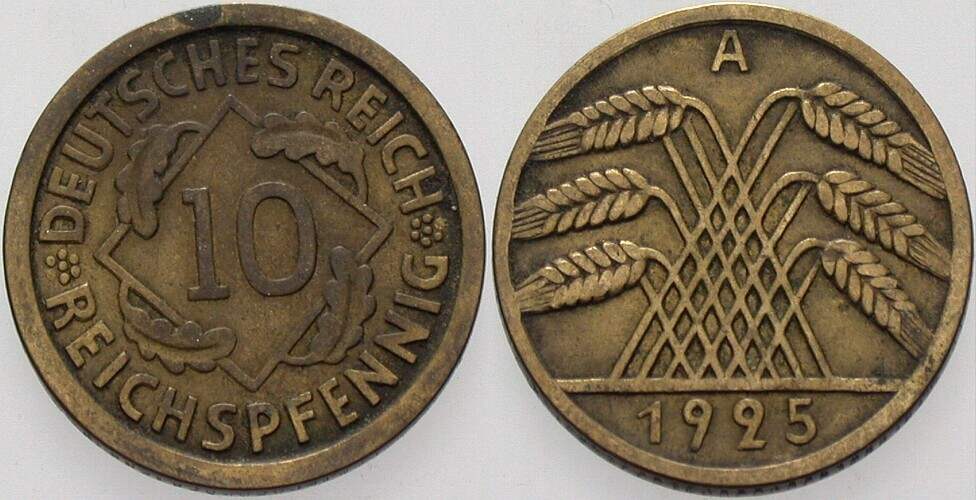 10 Reichspfennig 1925 J. 317 Sehr schön