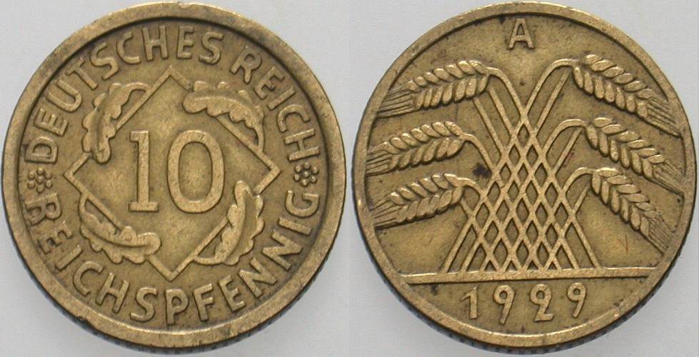 10 Reichspfennig 1929 J. 317 Sehr schön