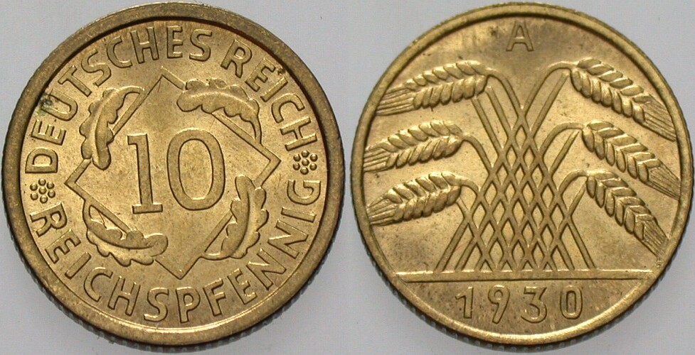 10 Reichspfennig 1930 J. 317 Fast Stempelglanz