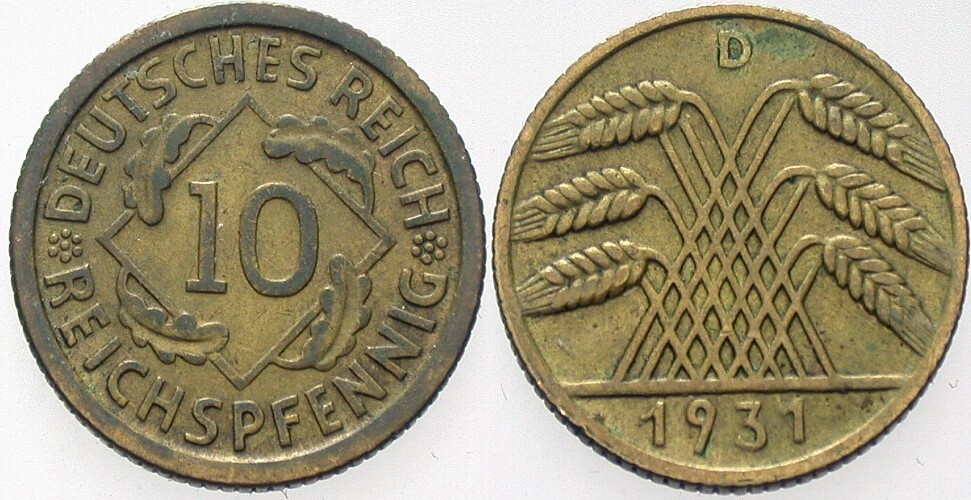 10 Reichspfennig 1931 J. 317 Sehr schön