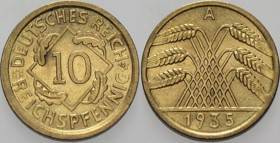 10 Reichspfennig 1935 J. 317 fast Stempelglanz