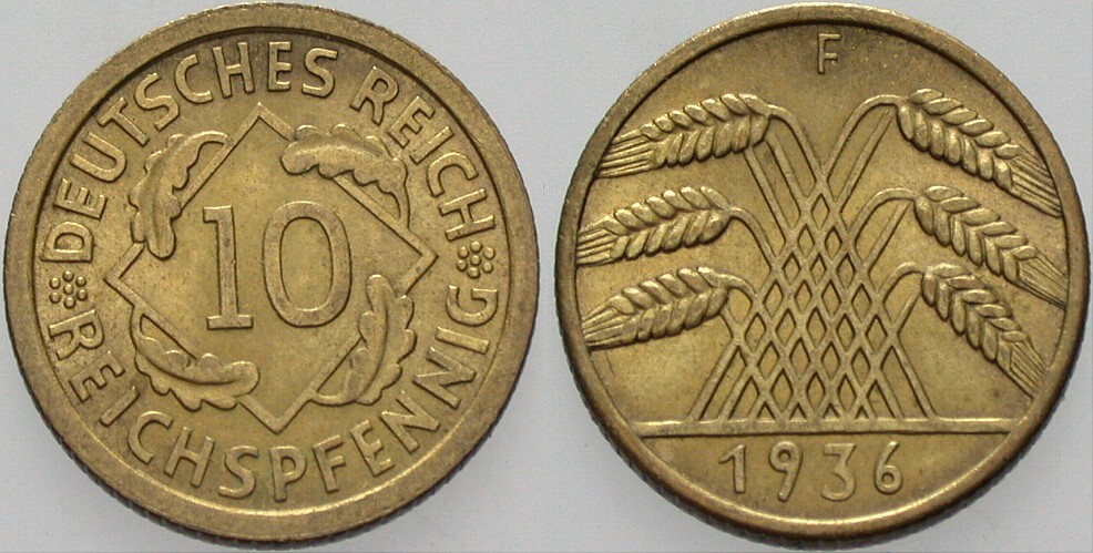 10 Reichspfennig 1936 J. 317 Fast Stempelglanz