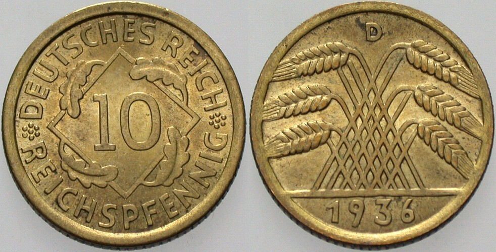 10 Reichspfennig 1936 J. 317 Stempelglanz