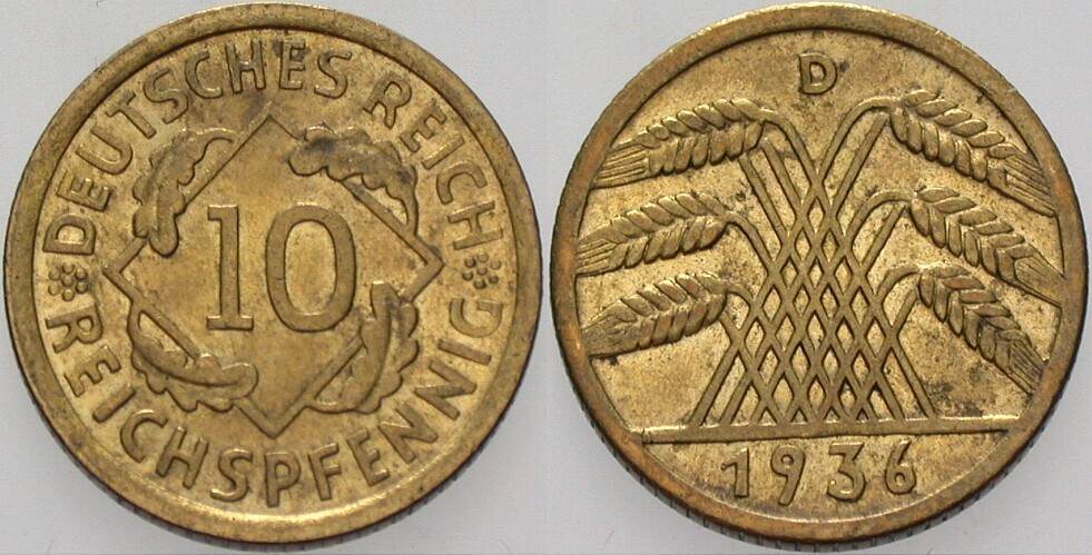 10 Reichspfennig 1936 J. 317 Vorzüglich - Stempelglanz