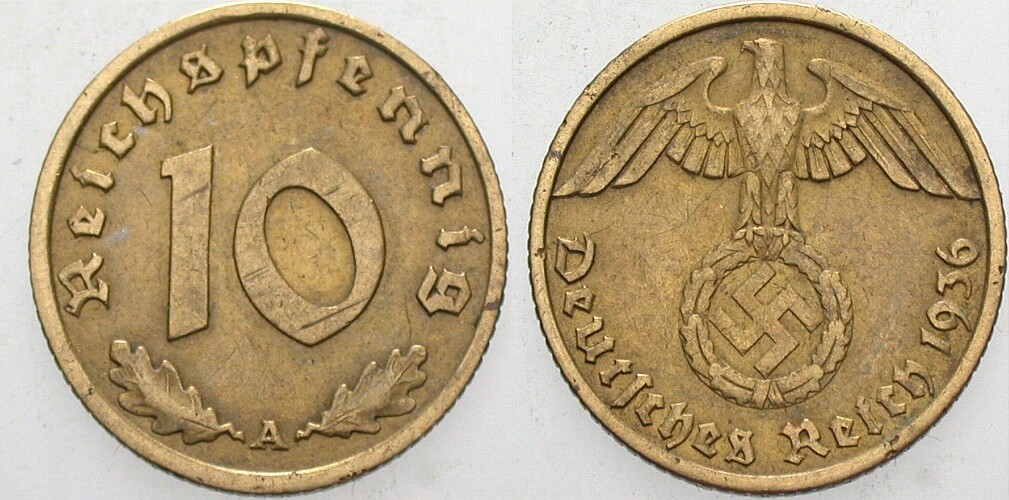 10 Reichspfennig 1936 J. 364 Fast sehr schön