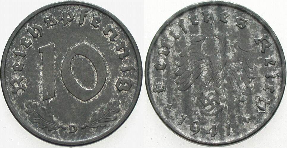 10 Reichspfennig 1941 J. 371 Patina, vorzüglich